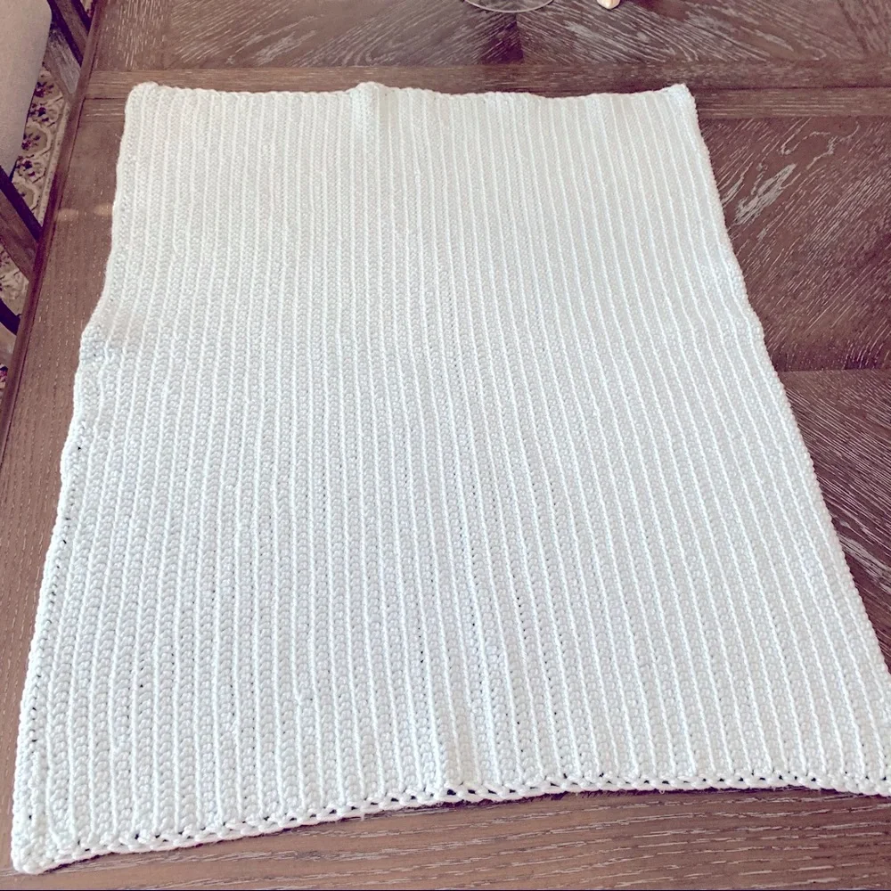 Vintage blue crocheted knit blanket throw